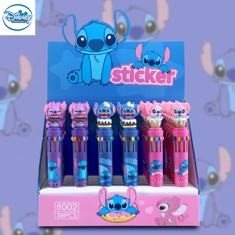 Disney stitch 6/36 pçs caneta esferográfica dos desenhos animados 10 marcador de cor 0.7 crianças graffiti multicolorido caneta à mão estudantes aprender papelaria