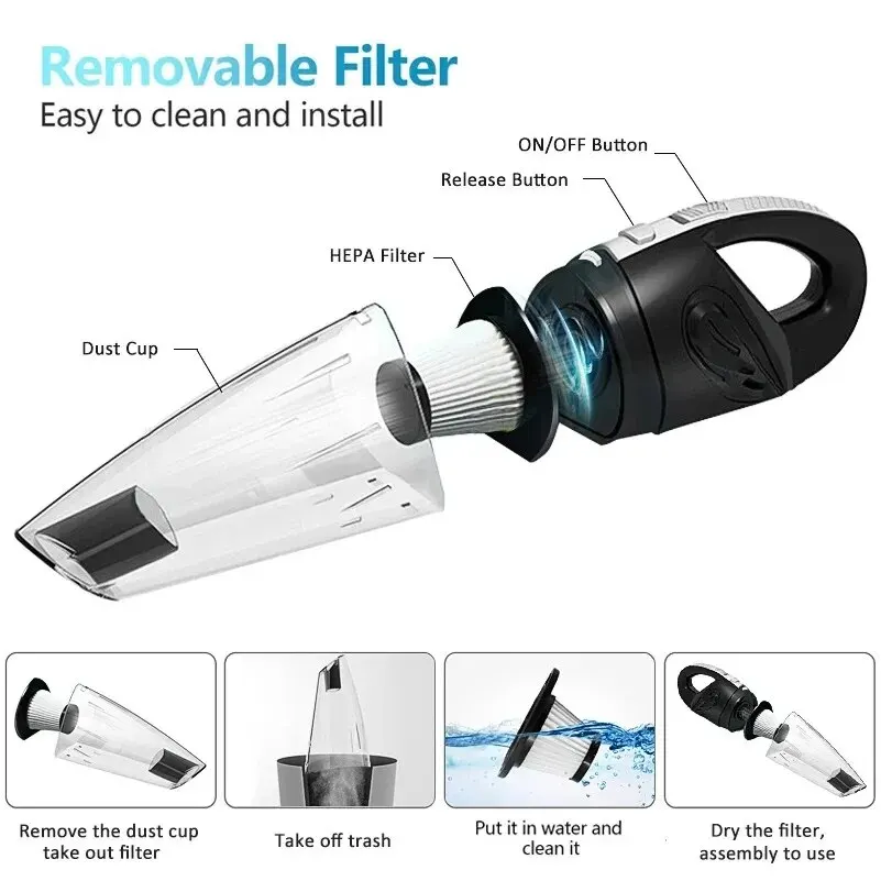 Aspiradora inalámbrica de mano recargable para coche, aspirador potente de succión ciclónica, carga rápida para el hogar, pelo de mascotas