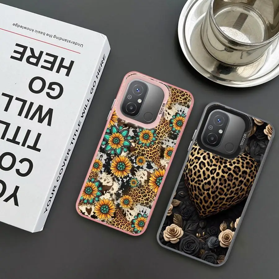 Casing Ponsel untuk Xiaomi Redmi 12C 13C 14C A2 A1 Plus A3x A4 Poco X3 NFC C50 C51 C61 X3Pro Sampul Cangkang Pola Hati Cetak Macan Tutul