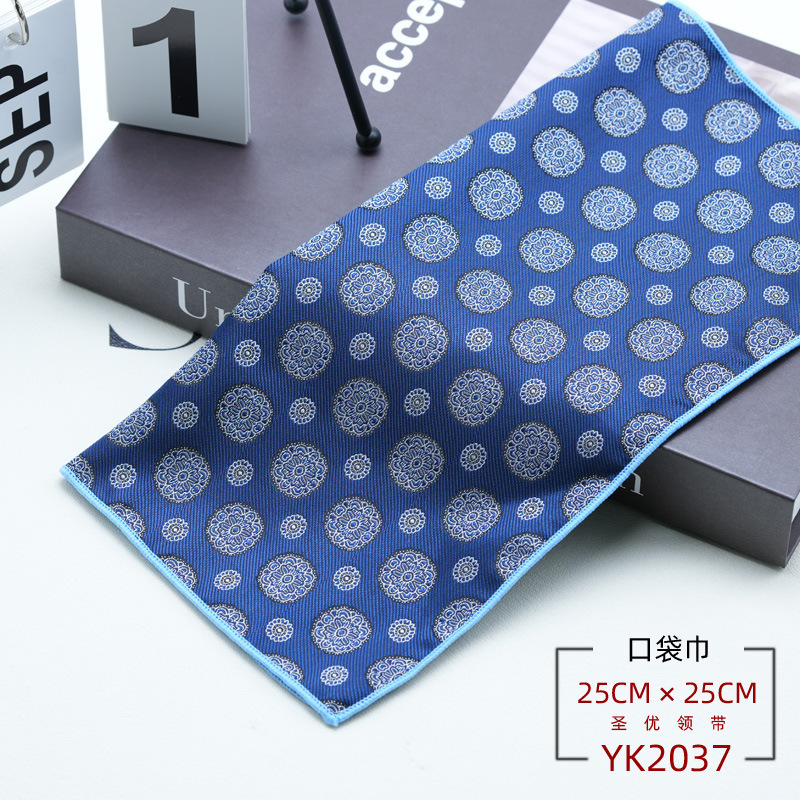 Men's Formal Handerchief Polyester Flower Dots Pocket Square Suit Shirt Accessories Chest Towel Elegant Navy Blue Hanky Cravat