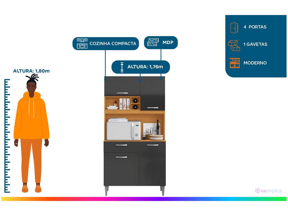 Cozinha Compacta Aramóveis Malva 4 Portas 1 Gaveta
