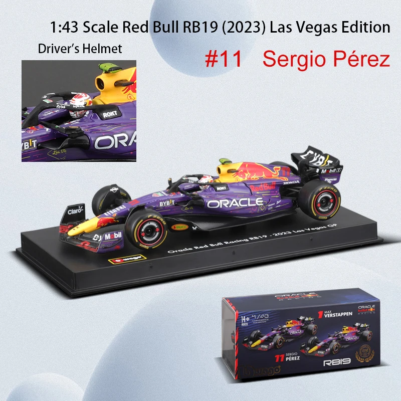 Bburago 1:43 2024 RB20 F1 Red Bull Racing TAG Heuer 2023 RB19 Miami # 1. Verstappen # Odlewany model samochodu ze stopu Perez 11, model zabawki