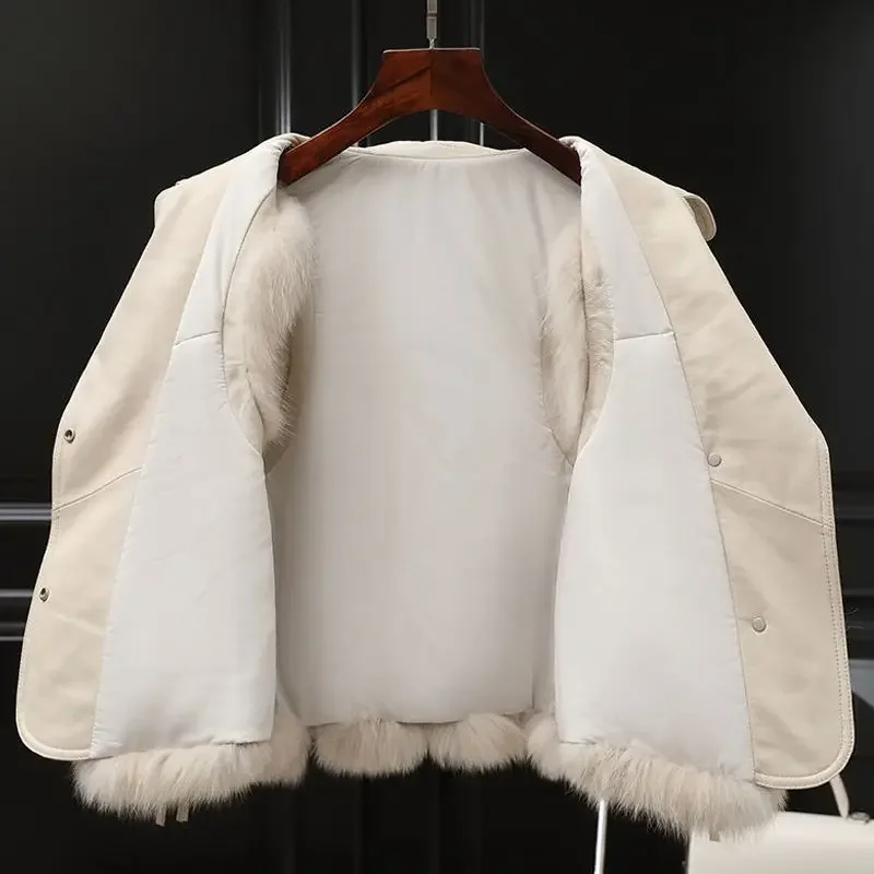女性用毛皮コート,ショートベスト,女性用ジャケット,チョッキ,秋冬服,2024