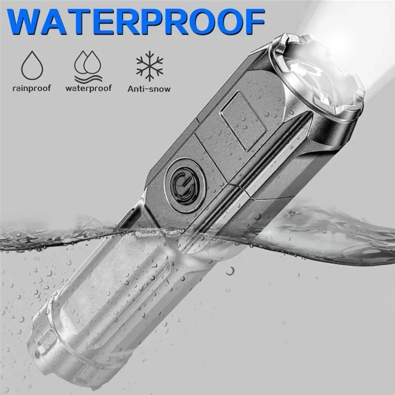 Linterna LED portátil ABS, linterna de enfoque de luz fuerte, recargable por USB, reflector de luz fuerte para exteriores y hogar, resistente al agua