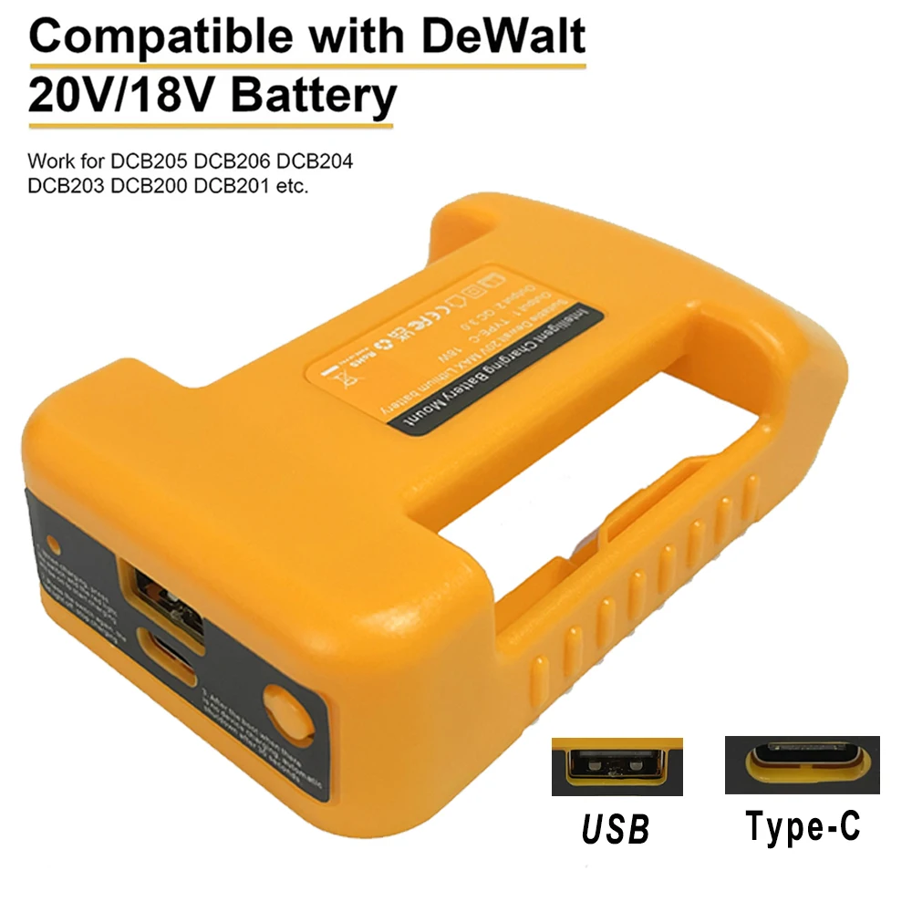 Para dewalt 18v 20v 60v dcb200 bateria de íon-lítio fivela de armazenamento suporte fixo usb tipo-c adaptador de carregador de banco de potência
