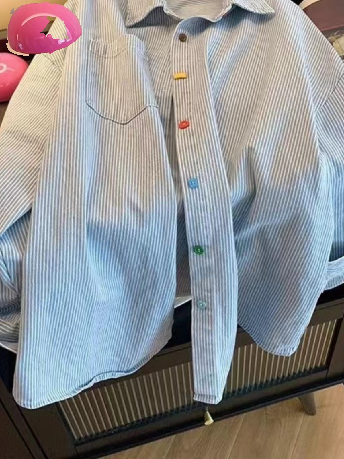 Csa  Fena Oversize Simples em Estilo Retro com Bloco de Cores, Manga Longa, trada em Denim, Top Casual de Negóc...