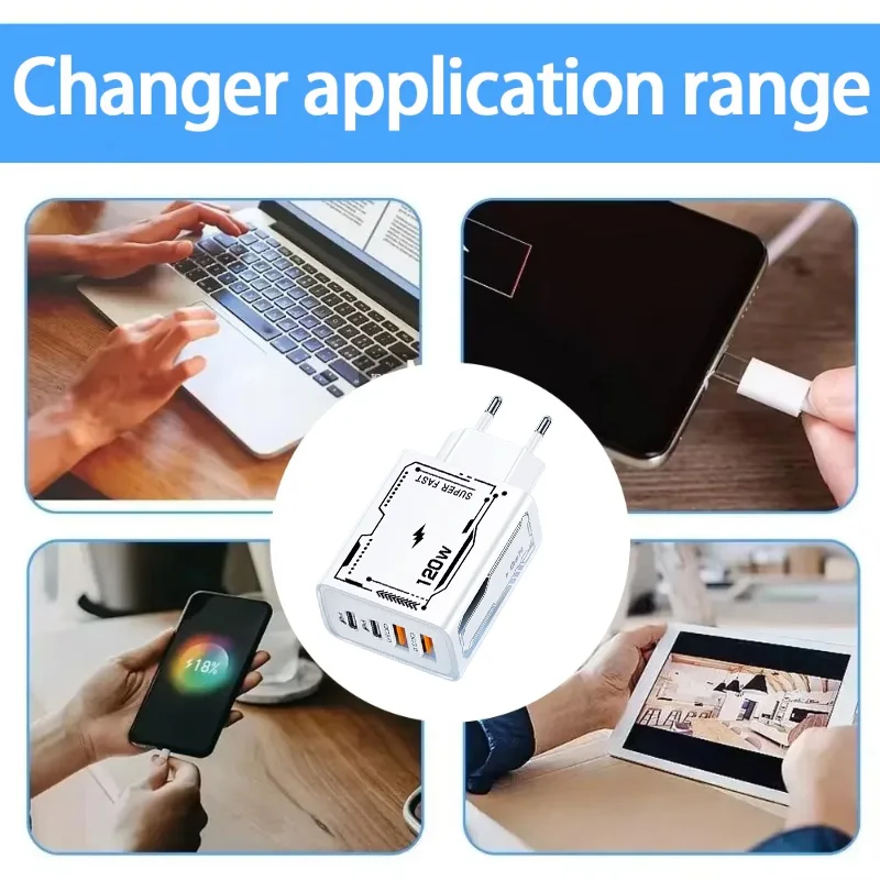 XIAOMI 120W Fast Charger 4Port USB C PD Ultra Quick Charging USB 3.0 Type C EU US Plug Mobile Phone Charger For iPhone Huawei