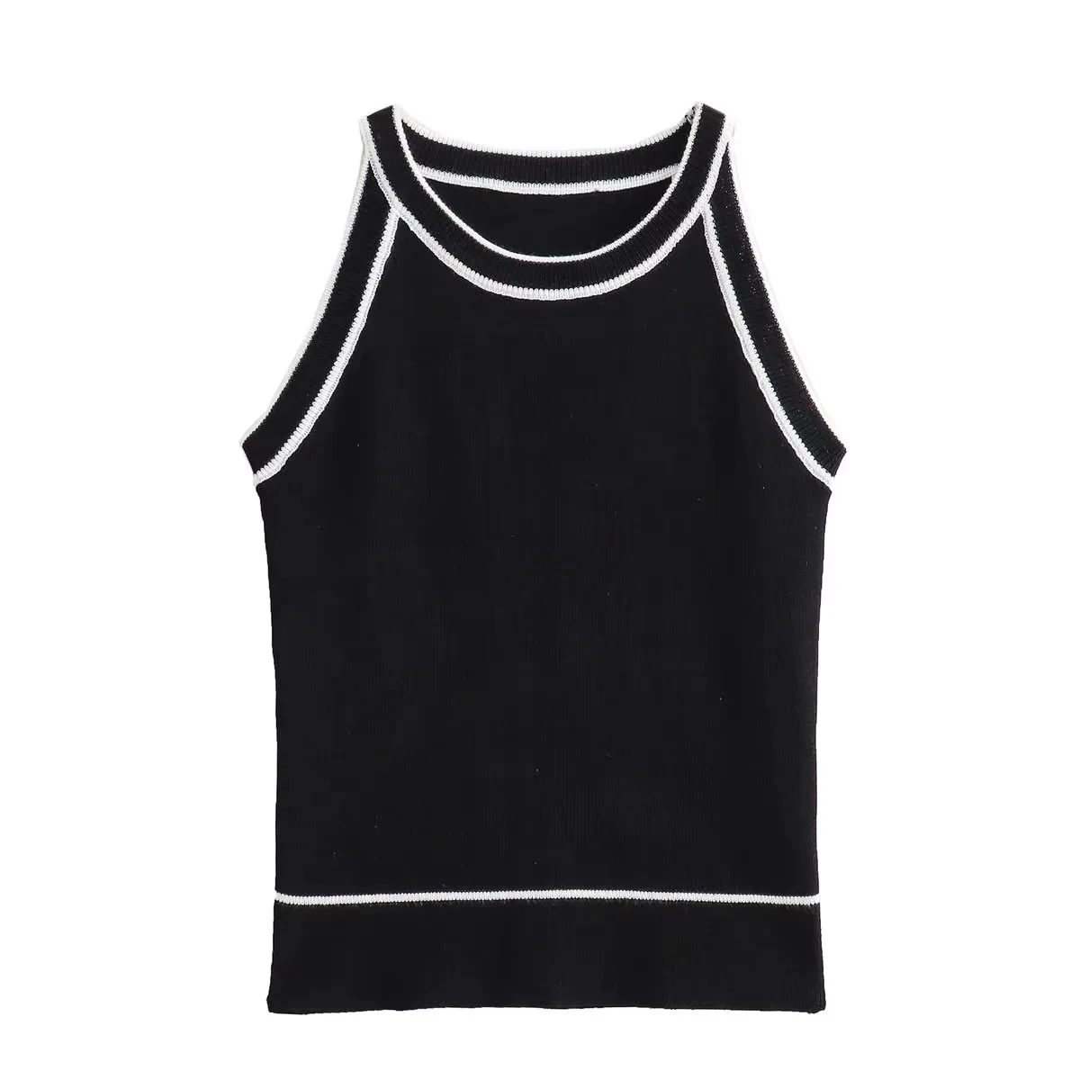 TRAFเสื้อสําหรับผู้หญิง2023 Crop Topสีดําเซ็กซี่ถักผ้าผู้หญิงเสื้อกั๊กTank Topหญิงอ่อนเยาว์ผู้หญิงเสื้อผ้า