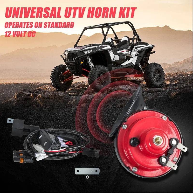 Kit de buzina universal com interruptor, UTV, ATV, Pioneer, RZR, Can-Am, Maverick X3, Kawasaki, Arctic Cat