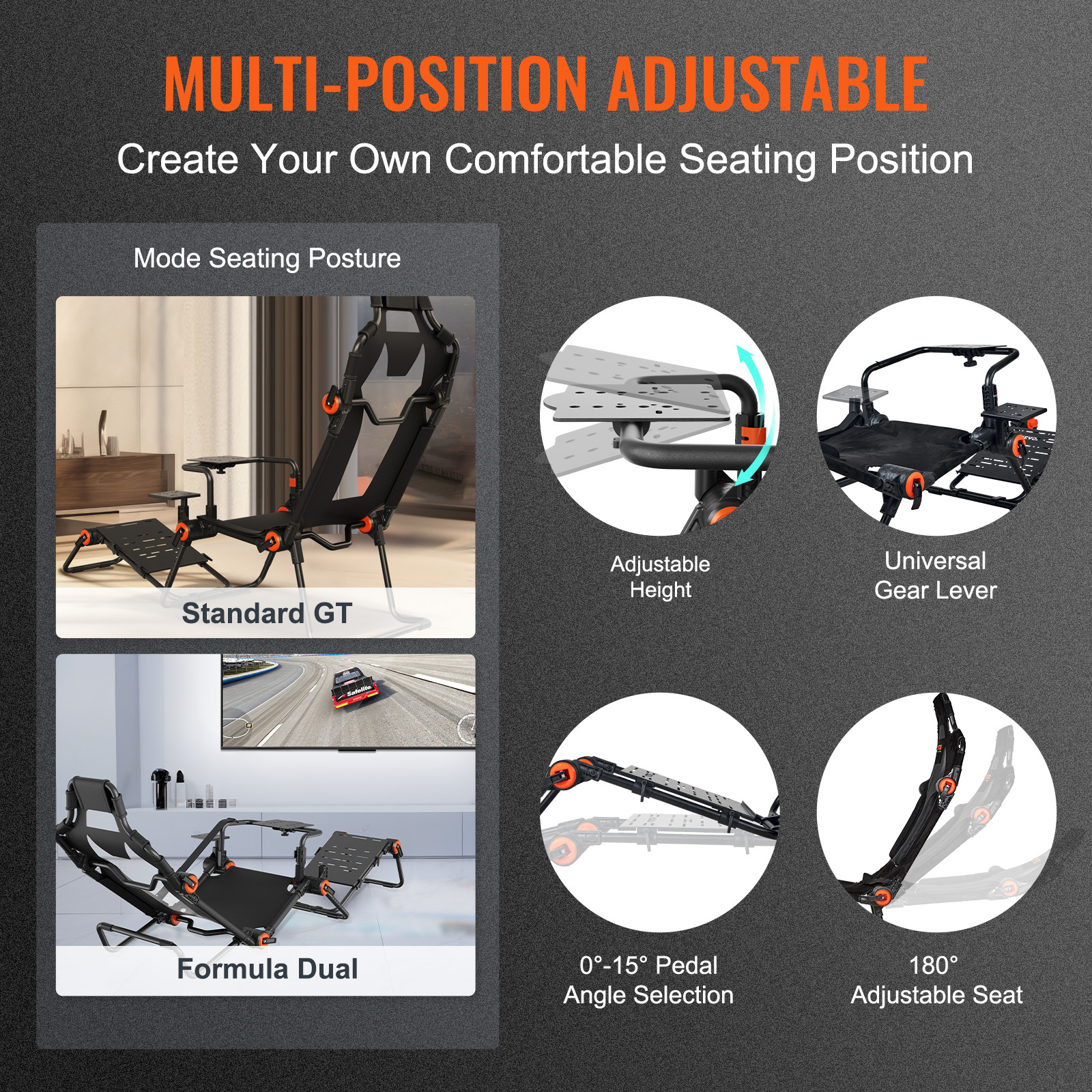 VEVOR Racing Wheel Stand Foldable Fit For Logitech Thrustmaster Fanatec Hori Mad Catz Carbon Steel Driving Simulator Cockpit