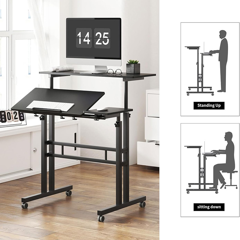 Mobile Standing Desk, Portable Stand Up Desk, Small Adjustable Standing Desk Converter with Wheels Home Office Workstation