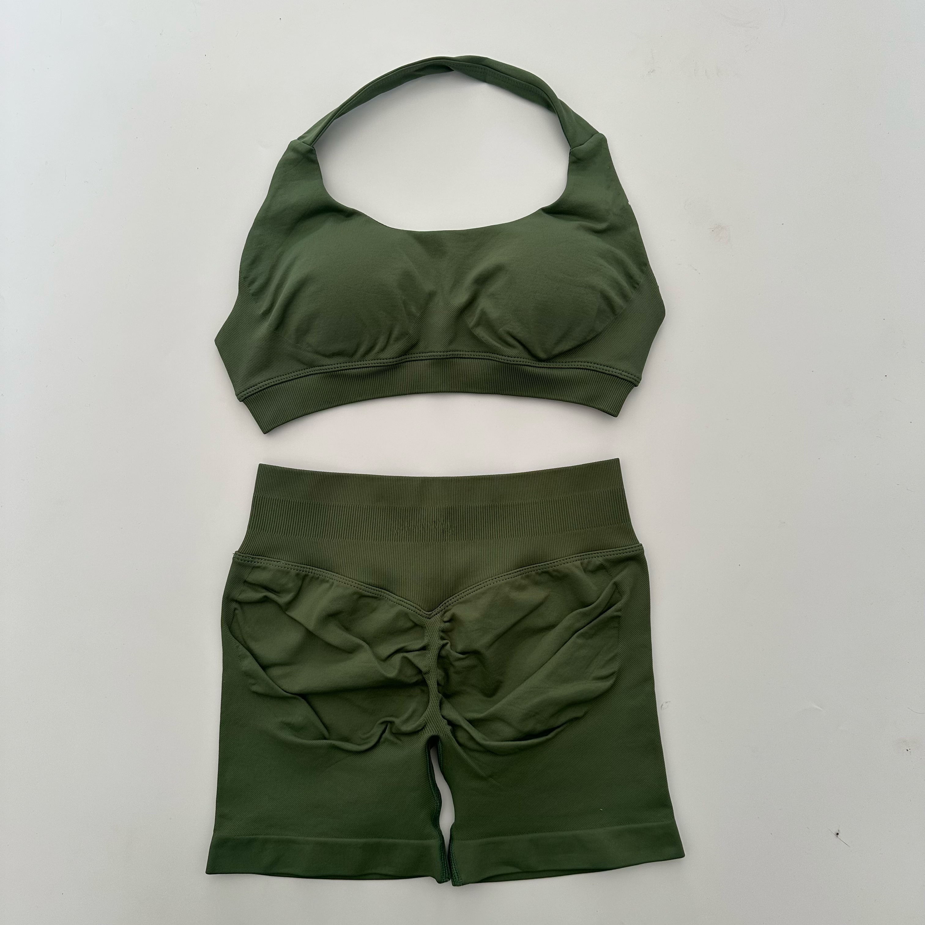 Conjunto de Yoga sin costuras, pantalones cortos de impacto, conjuntos de pantalones cortos de entrenamiento, sujetador deportivo con cuello Halter, pantalones cortos, ropa de Fitness, traje de gimnasio, 2 uds.