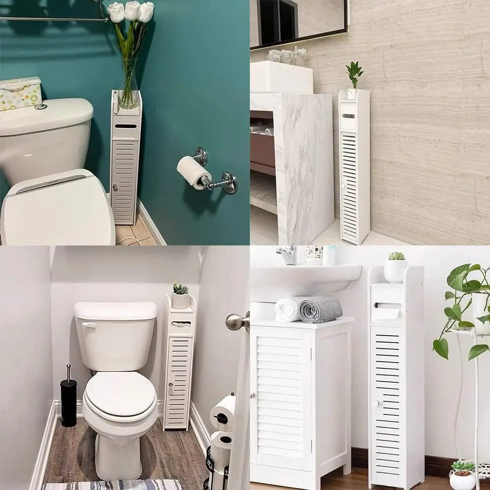 PRO. Scaffale alto per bagno a 3 livelli, scaffale sottile per WC da bagno, armadietto per WC, armadietto per WC