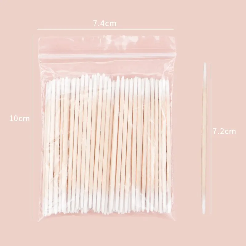 100Pcs 일회용 면봉 초소형 브러시 마이크로 우드 메이크업 브러쉬 린트 프리 속눈썹 연장 접착제 제거 Make UpTools