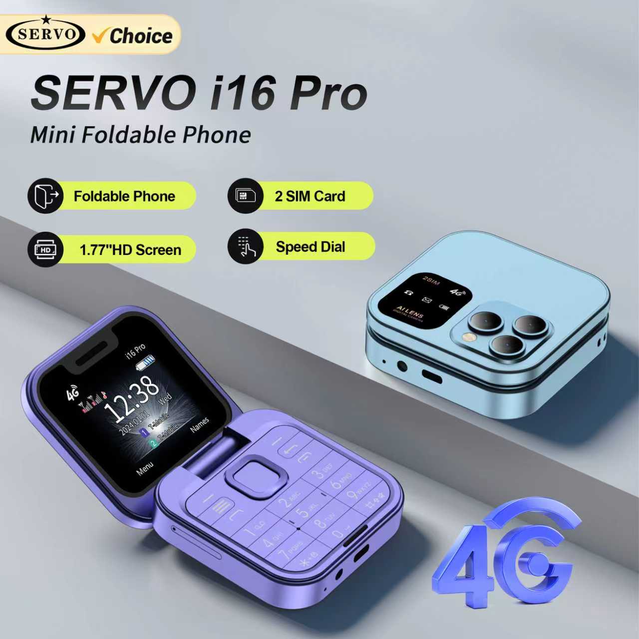 NUEVO SERVO i16 Pro pequeño teléfono móvil con tapa red 4G Dual SIM llamada en espera grabación velocidad Dial FM 1,77 "Mini teléfonos móviles plegables