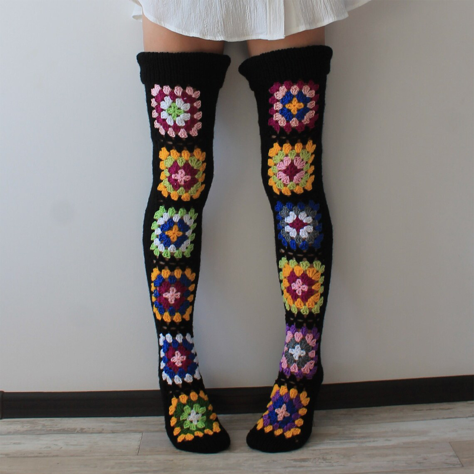Frauen Winter Knies trümpfe gestreifte Patchwork Fleece warme Stiefels ocken Bein wärmer hohe Socken für Mädchen