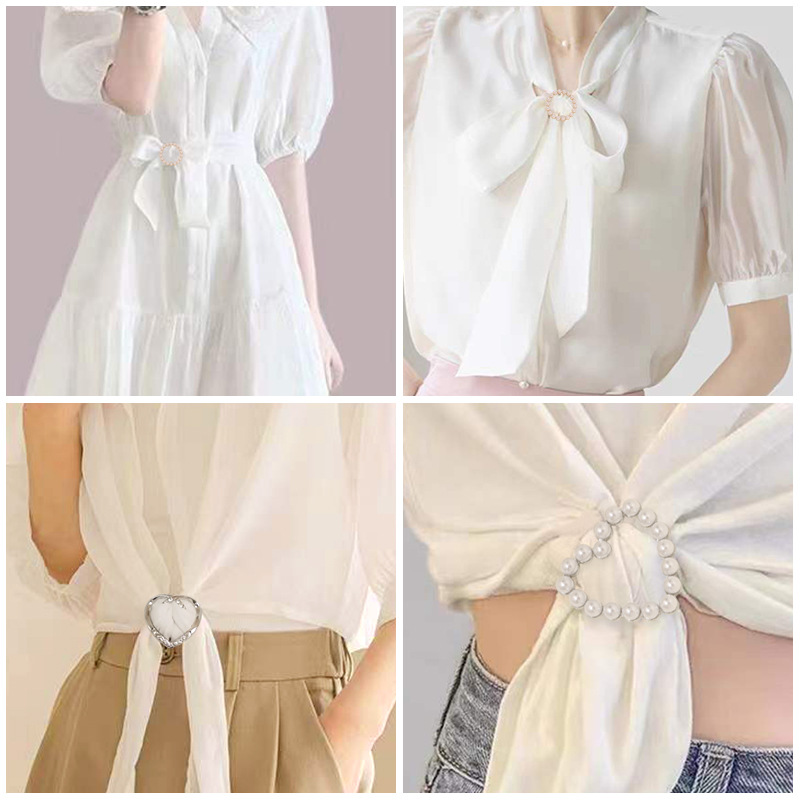 Anillo de Metal, botón de cintura, bufanda, botón, dobladillo de esquina a la moda, broches anudados en la cintura, camiseta para mujer, hebilla fija, accesorios de decoración para niña