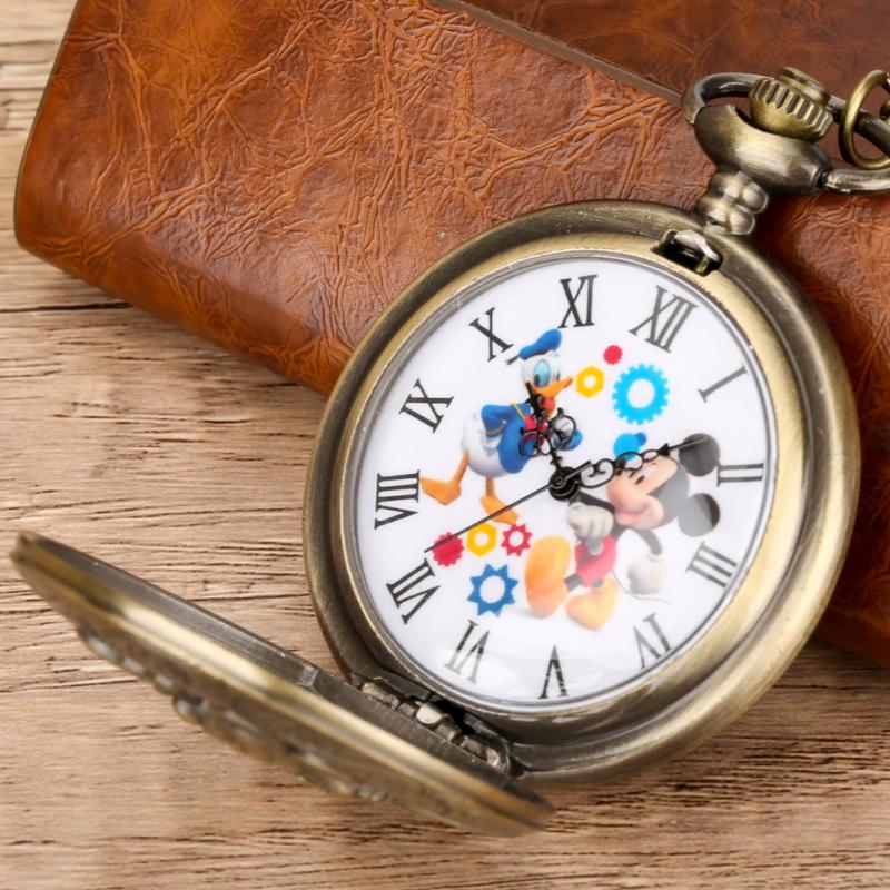 청동 애니메이션 시계 만화 만화 석영 주머니 시계 펜던트 FOB 80cm 목걸이/30cm 허리 후크 체인 골동품 시계 남성용