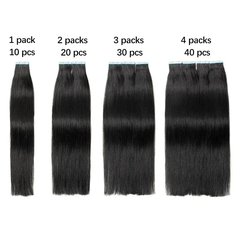 Bande Invisible dans les Extensions de cheveux humains sans couture, trame de peau Pu, Extensions de cheveux injectées, adhésifs attachés à la main, 10 pièces/paquet