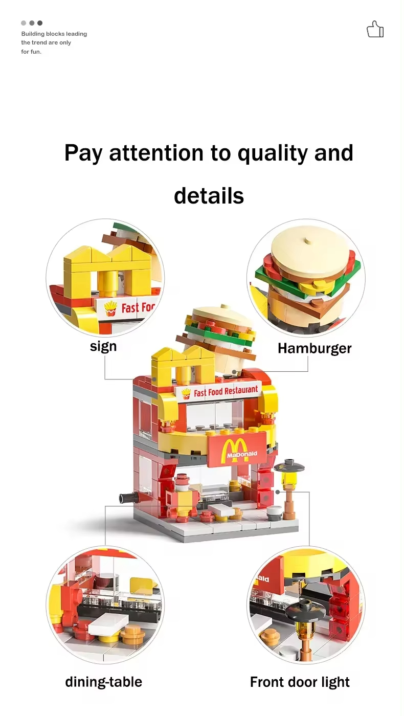Para montar mini cidade comercial modelo de decoração de rua compatível com blocos de construção para brinquedos educativos infantis
