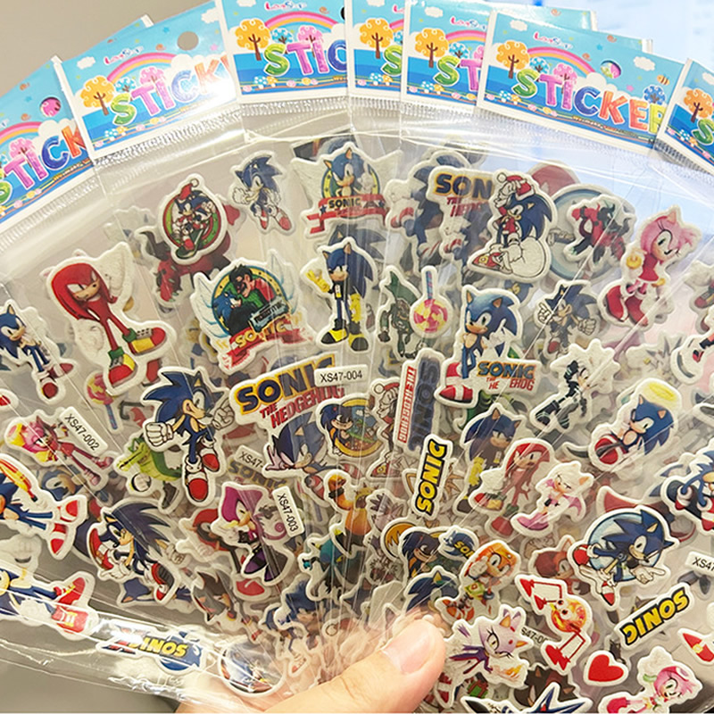 12pcs Cartoon No Repetition Sonic The Hedgehog Bubble Stickers Kawaii anime Three-Dimensional 3d Stickers Kids DIY Toy Sticker