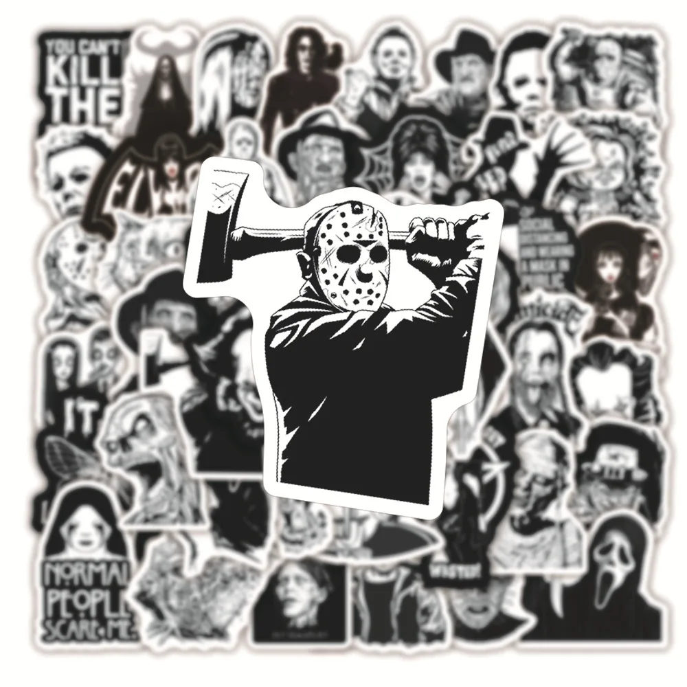 50 pçs legal preto branco suspense filme de terror adesivos diy brinquedos carro skate guitarra bagagem decalque adesivo à prova dwaterproof água