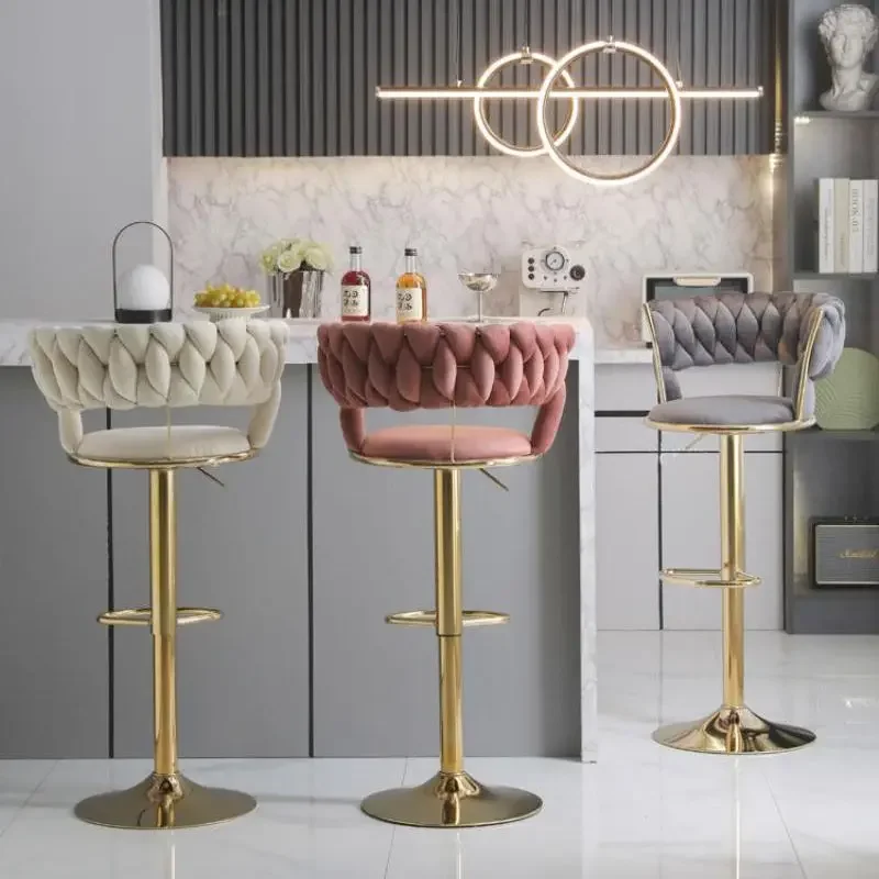Woven Bar Stools Gold Counter Height Swivel Bar Stools Low Back Design for Kitchen Island Elegant Seating