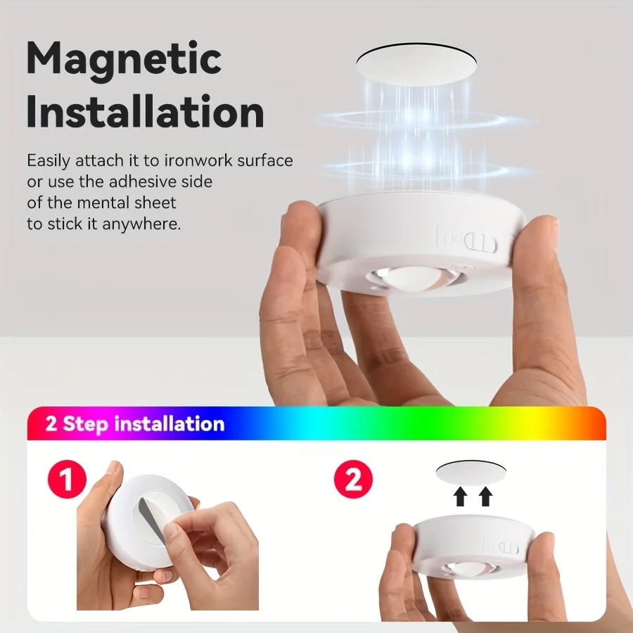 Rgb 12 cores luz noturna controle remoto sem fio tipo-c luz recarregável alimentado gabinete luz para cozinha guarda-roupa quarto