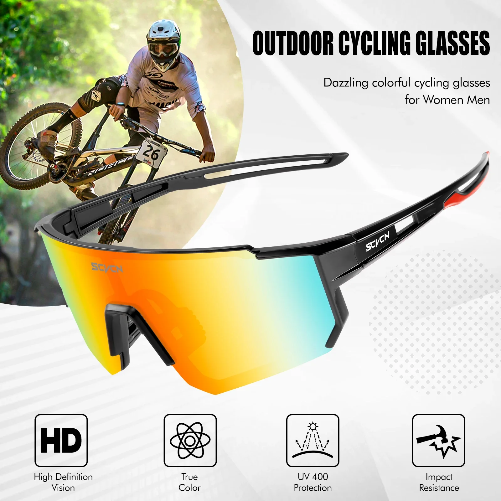SCVCN Modische Sonnenbrille für Herren, Sport, Radfahren, Brille, Fahrrad, Wandern, Camping, Golf, UV400, Schutzbrille, Damen, Baseball