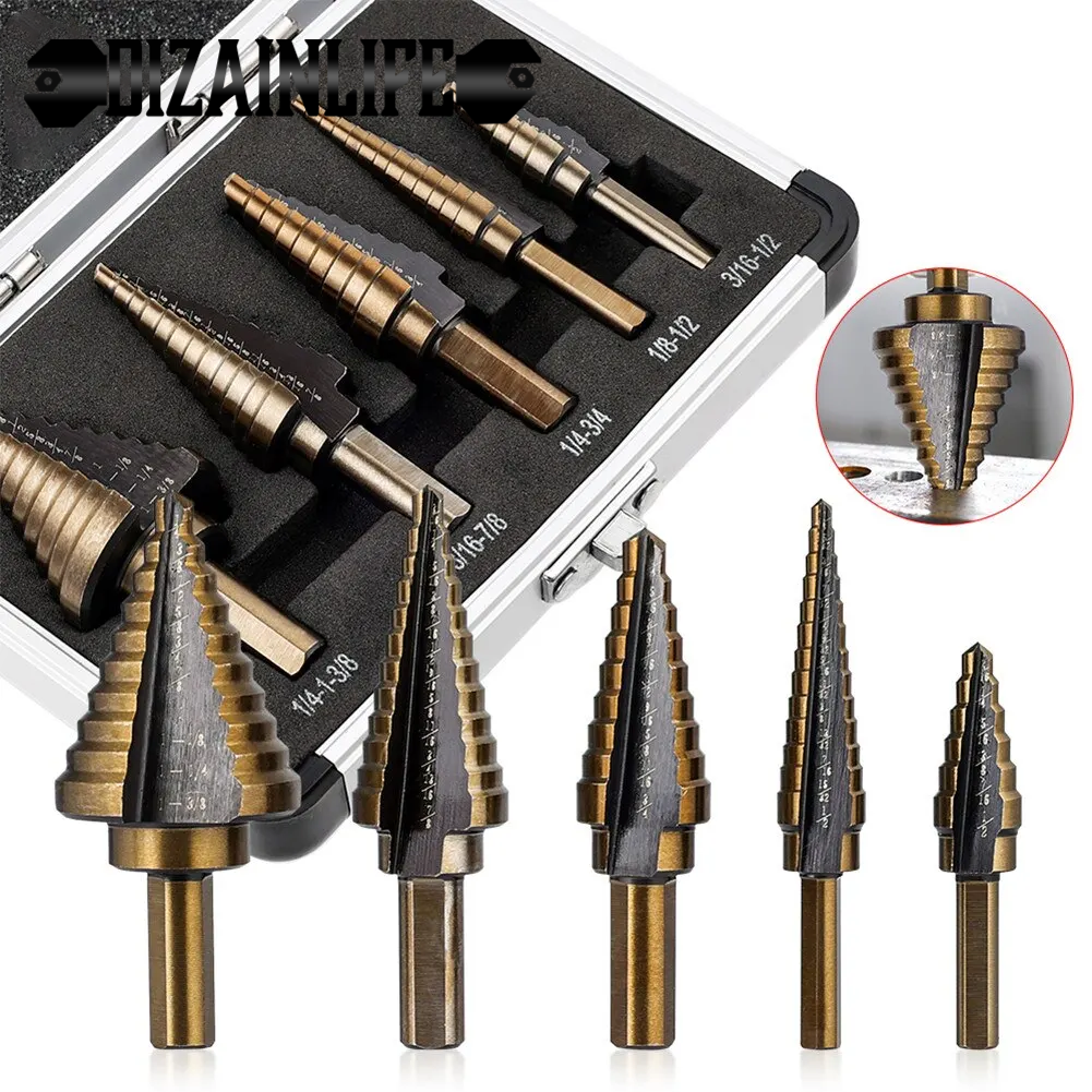 HSS 4241 Kobalt Mehrfachloch 50 Größen Stufenbohrer-Set Werkzeuge Aluminiumgehäuse Metallbohrwerkzeug für Metall Holz Stufenkegelbohrer