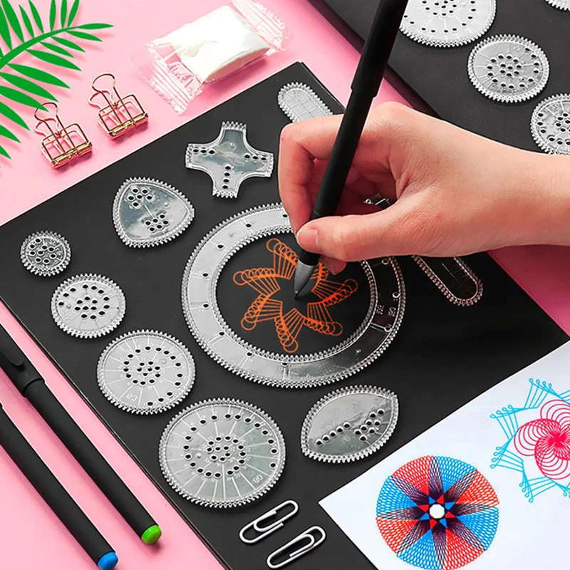 10-33pcs Spirograph Design ศิลปะหัตถกรรมชุดคลาสสิกการออกแบบที่น่าตื่นตาตื่นใจ Rainbow Magic Scratch Off ชุดกระดาษเด็กเด็กวาดของเล่น