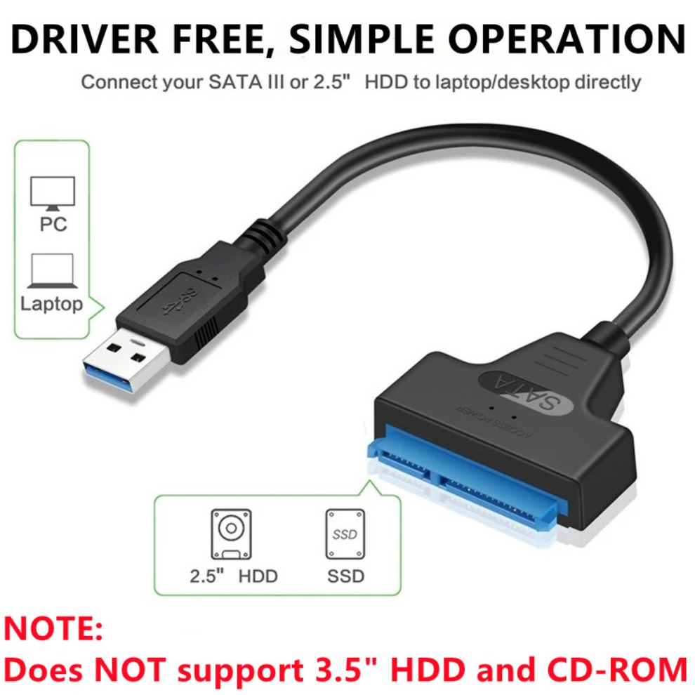 Cable SATA a USB 3,0/2,0 para disco duro externo HDD SSD de 2,5 pulgadas Cable SATA 3 de 22 pines Cable USB 3,0/2,0 a Sata III de hasta 6 Gbps