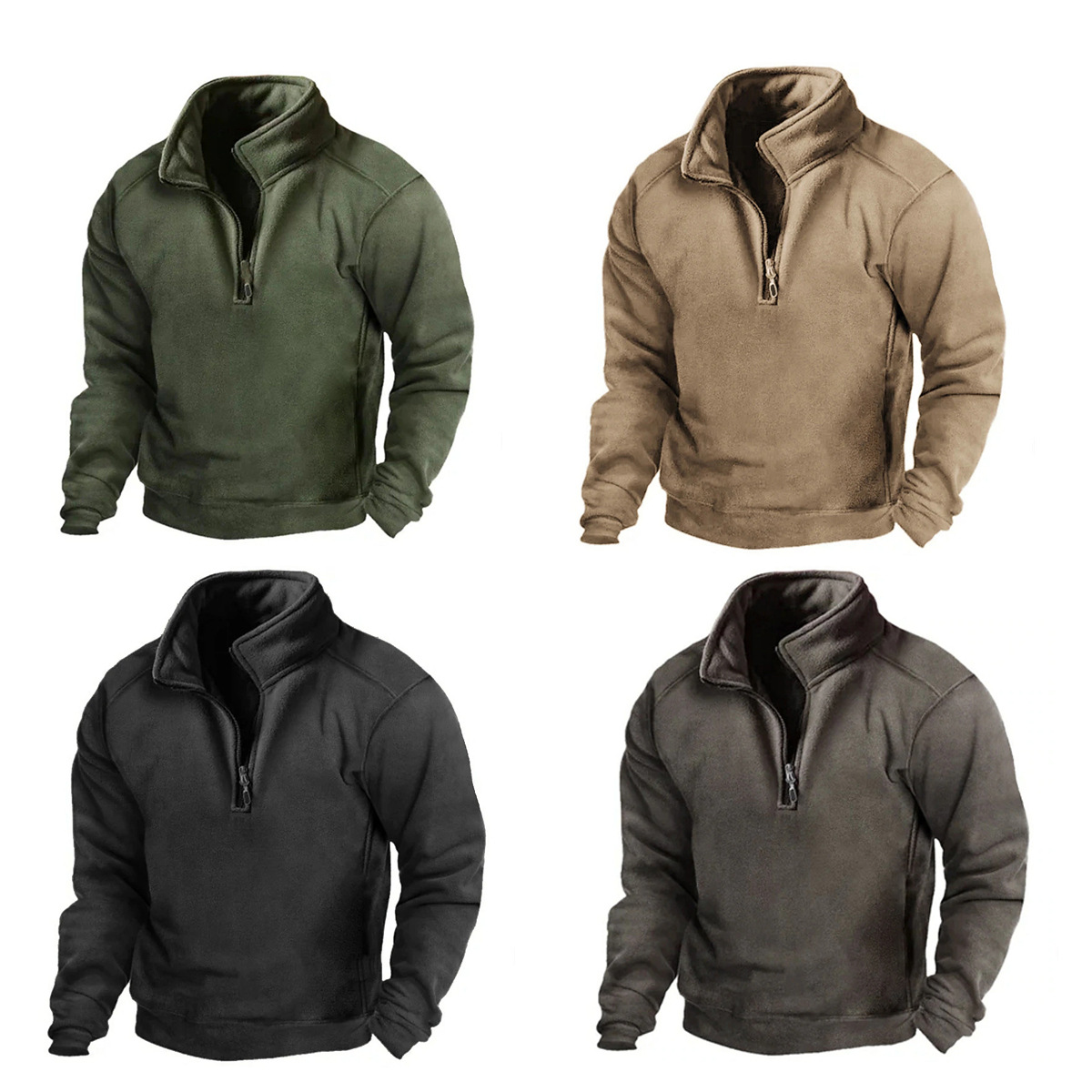 2024 Mens Half-Zip 스웨터 가을 남성 스탠드 칼라 루즈 솔리드 컬러 풀오버 New Man Trend 캐주얼 육군 녹색 후드