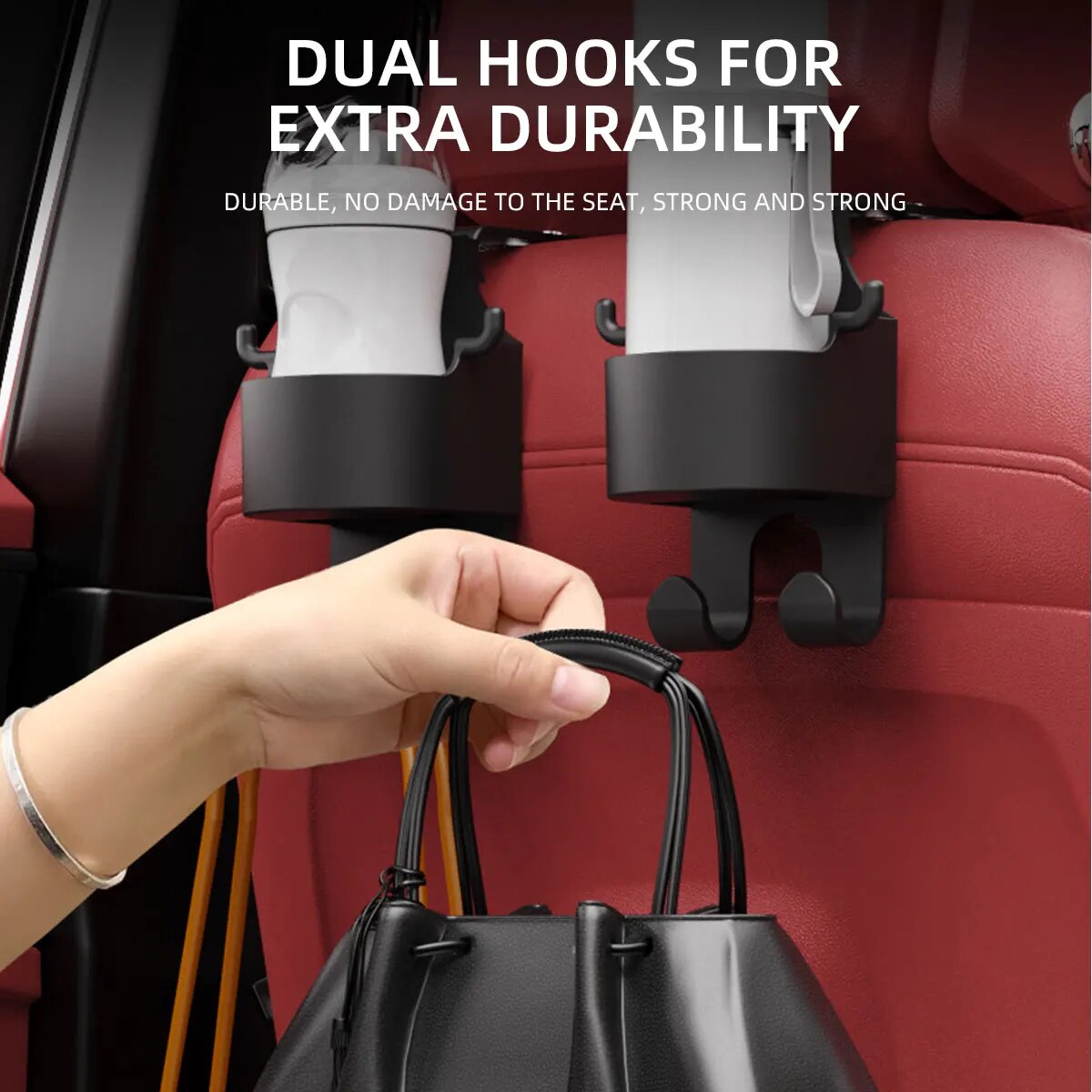 2 ชิ้นรถที่นั่ง Headrest Hook Hanger จัดเก็บ Universal พร้อมถ้วยสําหรับกระเป๋าถือ Fit Universal รถอุปกรณ์เสริม