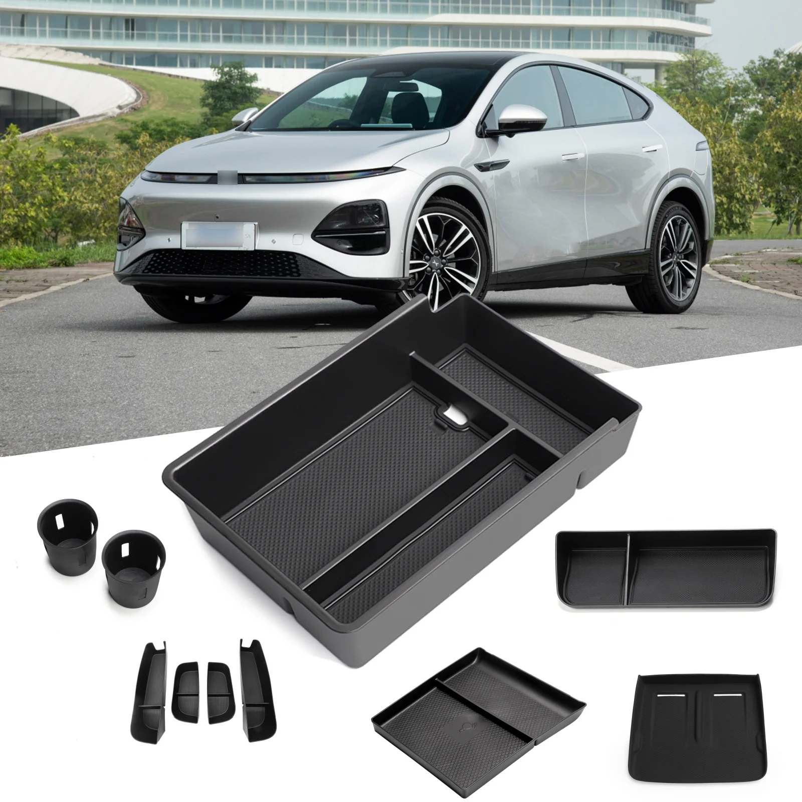 Для Xpeng G6 2023 2024, автомобильный центральный ящик для хранения, подстаканник, лоток для приборной панели, аксессуары для интерьера, органайзер для уборки, черный
