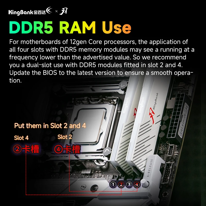 KingBank CL38 RGB Memoria Ram DDR5 RAM Speicher DDR5 RAM PC 24GBX2 48GB 8000MHz RAM für Desktop-Gaming-Computer Hynix M sterben