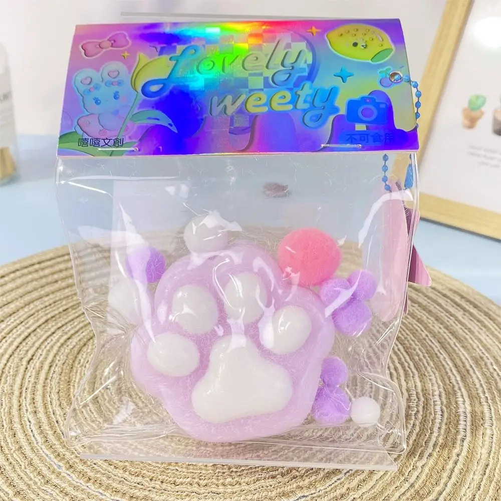 Safe TPR Cat Paw Slow Rebound Toy Pearl Bow Squeeze Cat Paw Cartoon Creative Cat Claw Pinch Toy Decorative