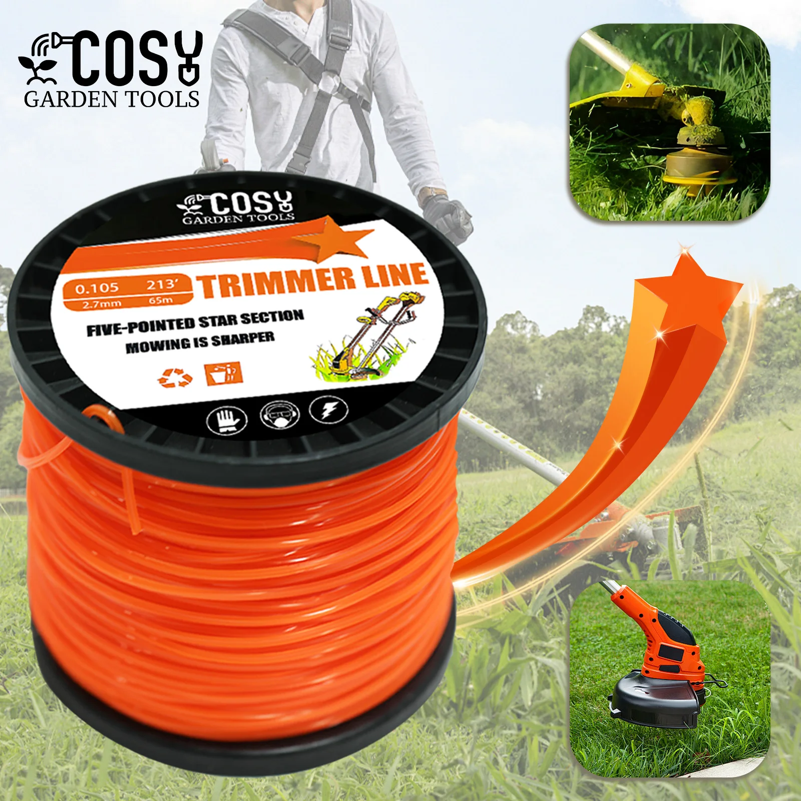 3.0 มม./4.0mmเครื่องตัดแปรงSharpเชือกเครื่องตัดหญ้าPentagramไนลอนตัดTrimmer Line Trimmer Head Stringหญ้าTrimmer Roll Line