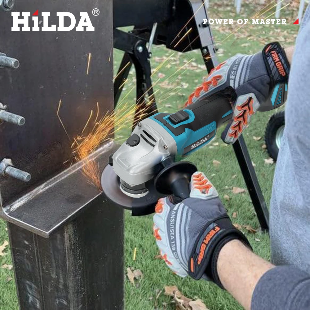 HILDA-amoladora angular sin escobillas y cepillada de 125mm, rectificadora inalámbrica, amoladora angular de corte de 12V para batería Makita de 18V