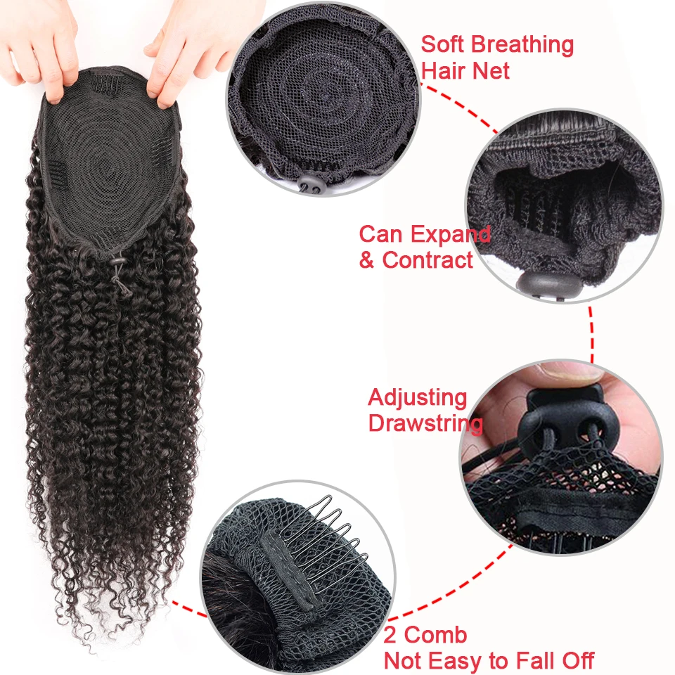Aliballad Kinky Curly Drawstring หางม้า Remy มนุษย์ผมบราซิล Cury หางม้า Afro คลิป100G-150G สำหรับสตรี