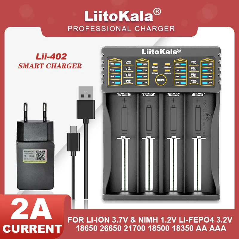 Liitokala Lii-202 Lii-402 1,2 V 3,7 V 3,2 V 3,85 V 18650 18350 26650 18490 AA AAA 14500 21700 Lithium Ni-MH Batterie Smart Ladegerät