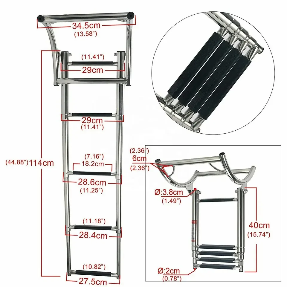 Scala corrimano personalizzata in acciaio inossidabile 316 a 4 gradini con scala pieghevole curva Accessori per barche per yacht marini