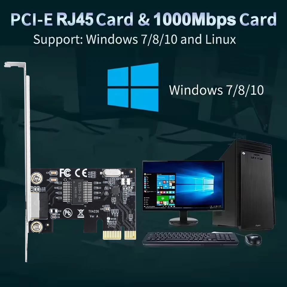 Gigabit Ethernet Network Card PCI-E to RJ45 1000Mbps Wired LAN Controller with RTL8111H Chipset PCIE Adapter for Desktop PC