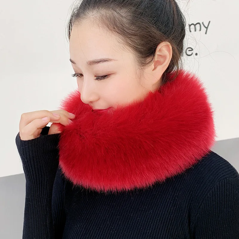 Bufandas peludas de longitud para mujer, bufanda cálida a la moda con cuello de piel de zorro sintética, chal, estola, círculos envolventes para el cuello peludos