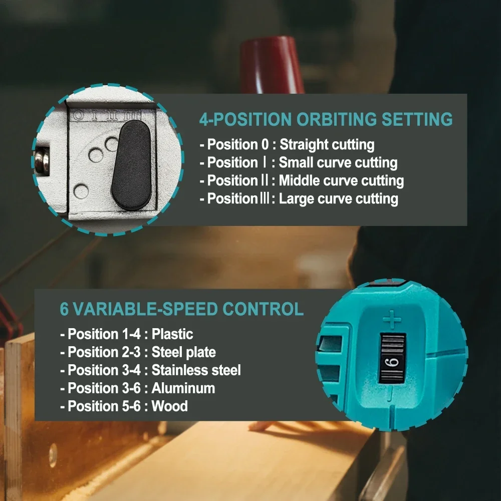 6-Speed Brushless Jig Saw Cordless Electric Jigsaw 4-Position Orbital Jigsaw Woodworking Power Tools For Makita 18V Battery