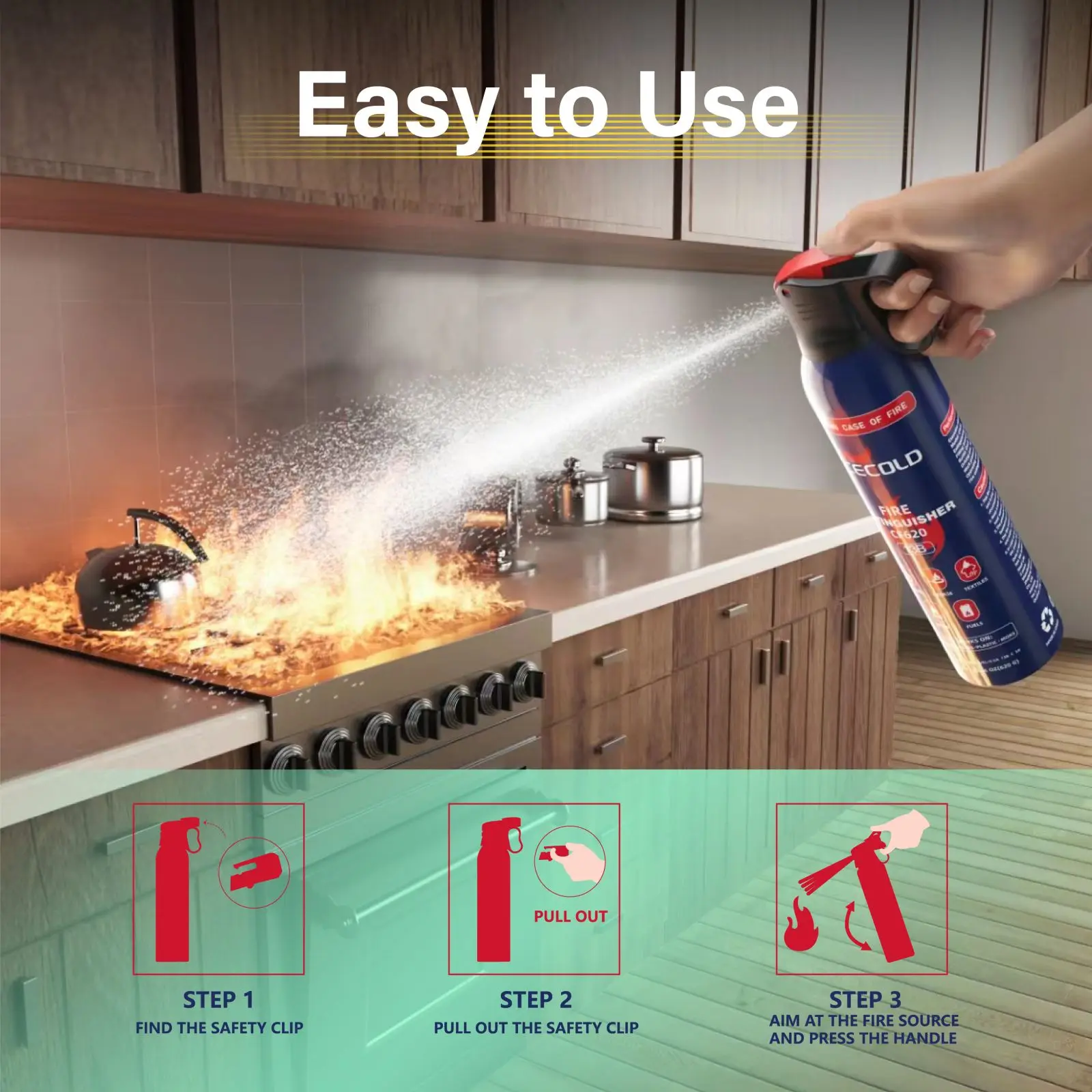 Fire Extinguisher for Home,Mini 5-in-1 Fire Spray With Mount,Water-Based Fire Extinguishers,Can Prevent Re-lgnition