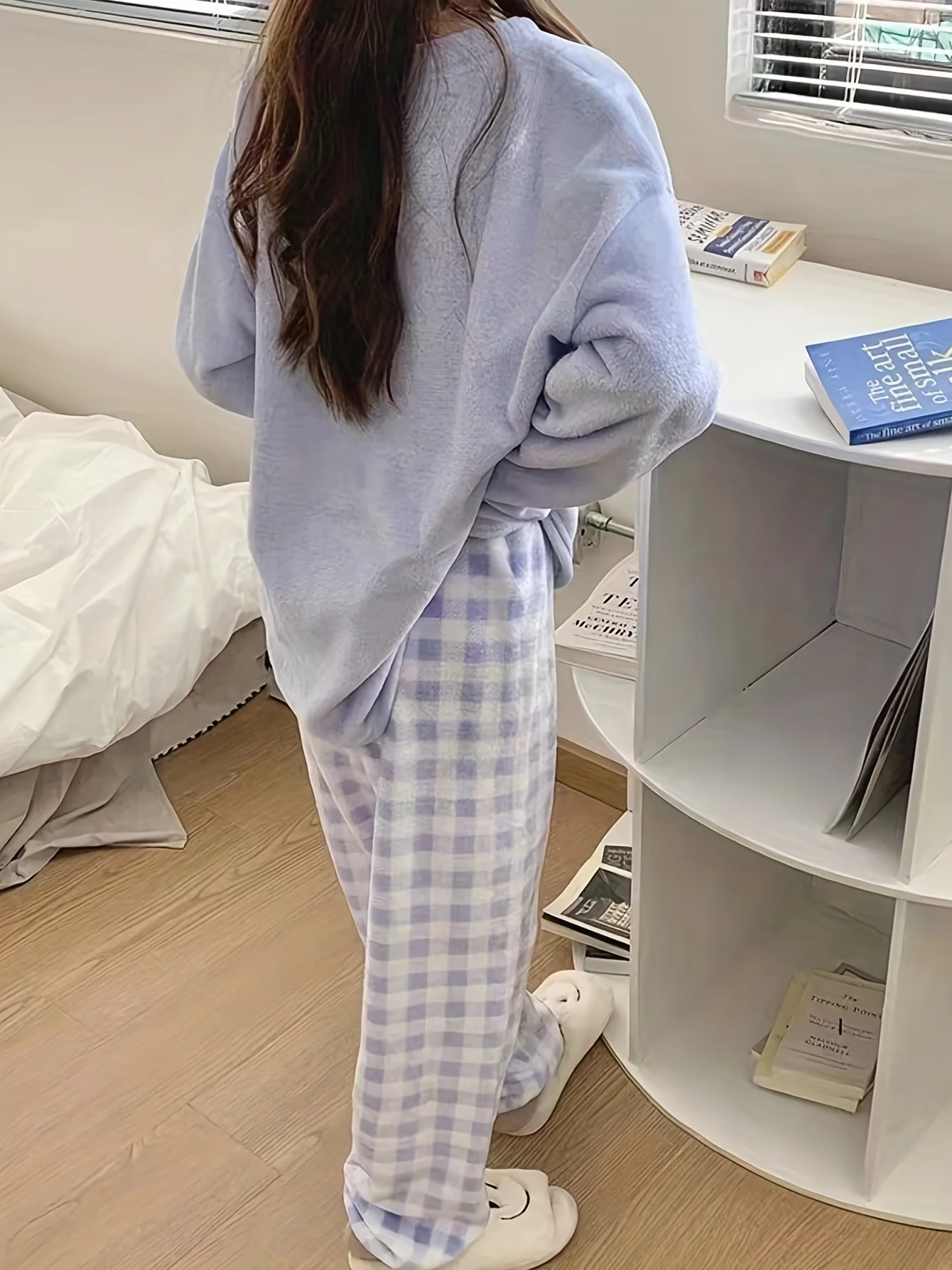 Outono e inverno engrossar quente pijamas femininos conjunto padrão xadrez pijamas homewear cor sólida casual coral veludo pijamas