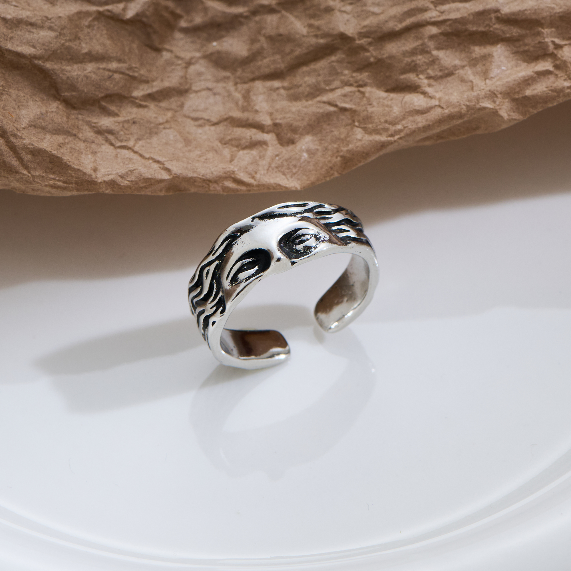 Rings For Men Creative Venus Mask Ring, Retro Thai Silver Relief With Adjustable Opening Ring Confessing Gift