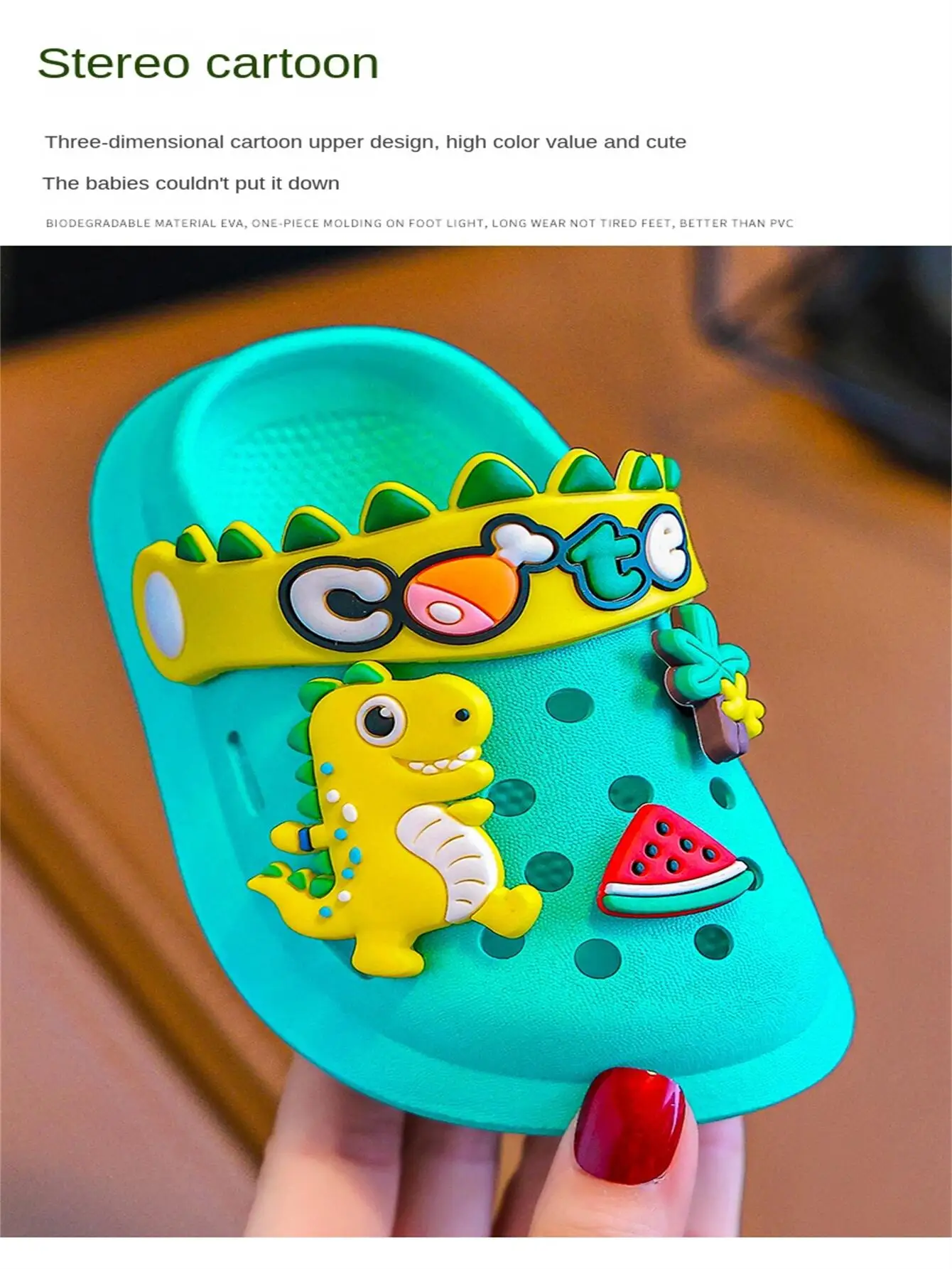 Verão crianças chinelos buraco crianças sandálias macio anti-skid dos desenhos animados dinossauro diy design interior antiderrapante meninos meninas sapatos de praia