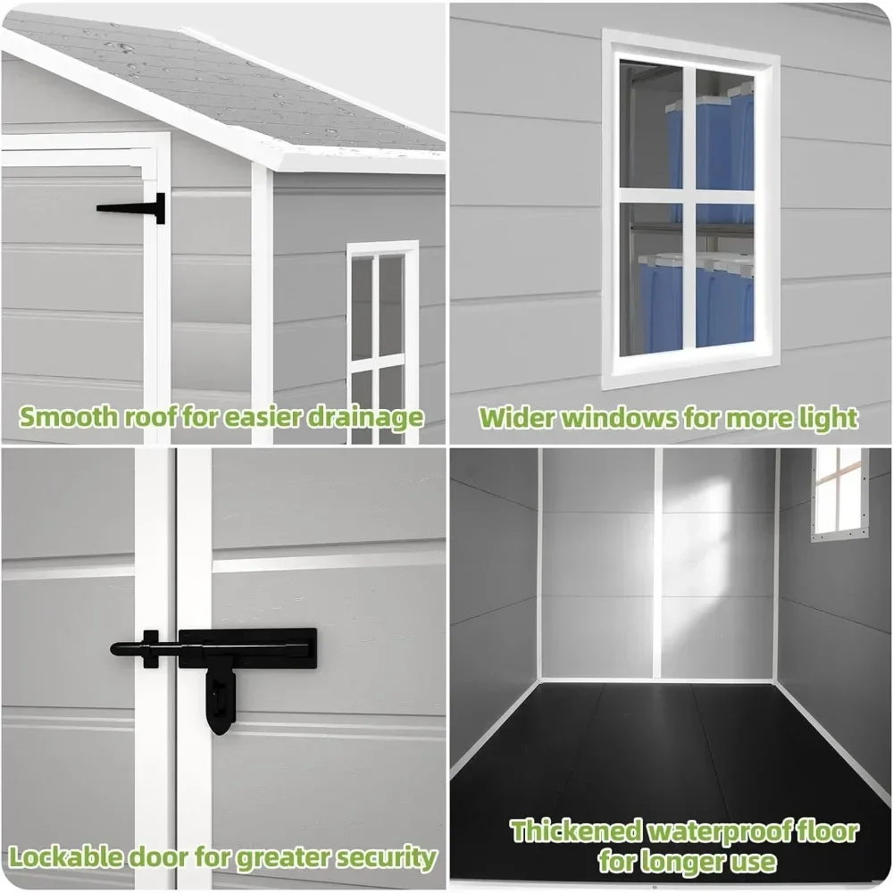 Outdoor Storage Shed with Floor for Garden Tool,Waterproof Outdoor Resin Shed,Lockable Doors for Patio,Yard,Lawn (Gray)